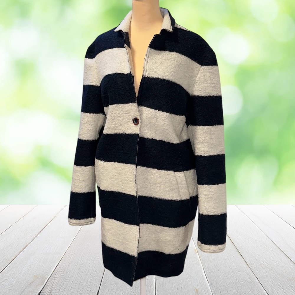 VILAGALLO Textured Striped Overcoat Italian Fabric Comic Lining Boho EU 40 US 8